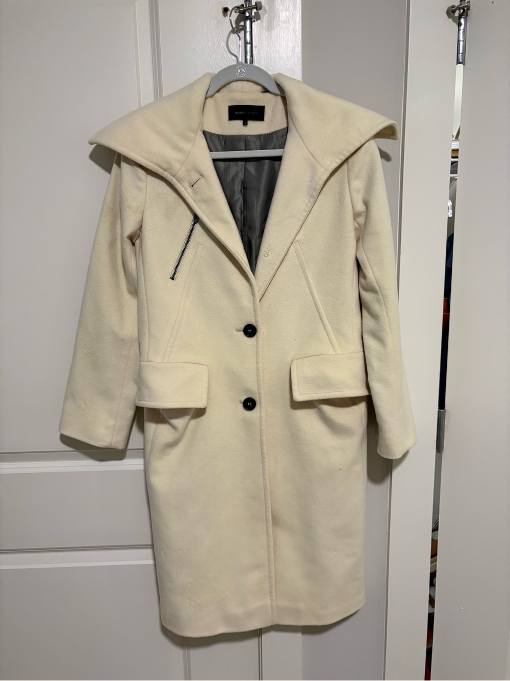 BCBGMaxAzria Cream Wool-Blend Trench Coat